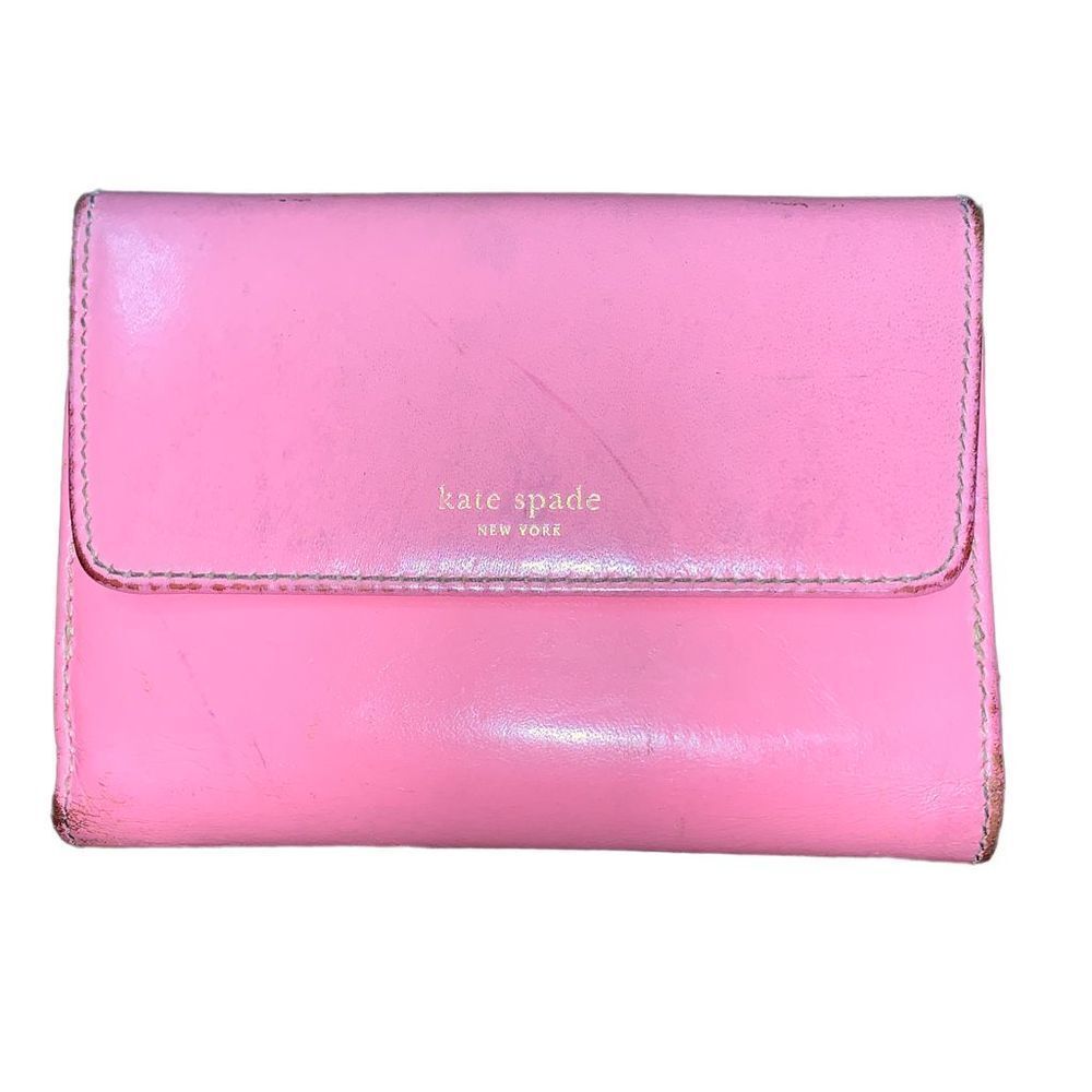 Kate Spade Pink Green Leather Bi-Fold Wallet